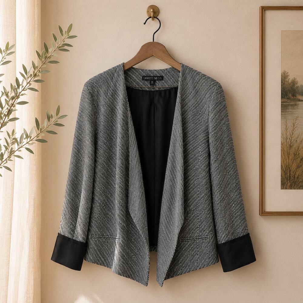 Lafayette 148 New York Sequin Tweed Open Front Jacket Blazer Women's Medium